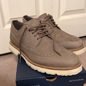 Cole Haan Brown Wingtip Derby Shoes with Cream Sole